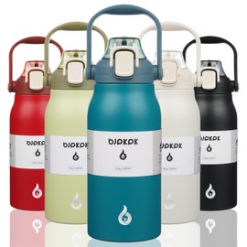 BJPKPK Insulated Water Bottles with Straw, 45 oz Stainless Steel Metal Water Bottle with One-handed Opening Lid, BPA Free Reusable Jugs, Thermo for Gym Sports Outdoors, Light Blue