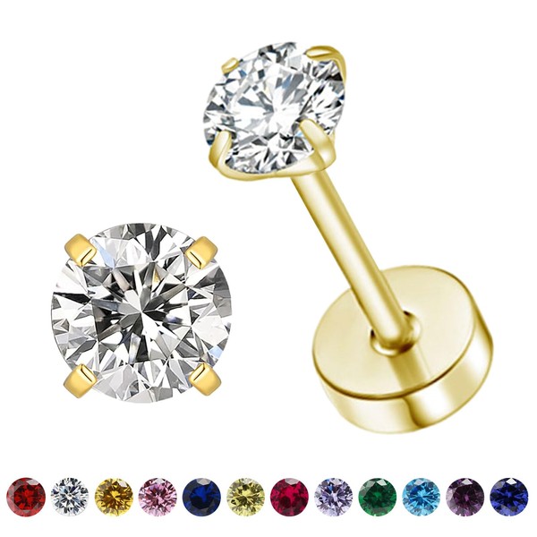 VDKIDKT Flat Back Birthstone Stud Earrings for Women Girls, 3mm