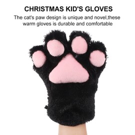 Black Cat Paw Gloves Plush Kids Winter Warm Mittens Cosplay Accessory for Indoor Outdoor Activities