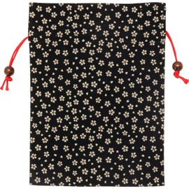 Matsumi Kogei 4589513684168 Japanese Drawstring Bag, Made in Japan, Inden Kozakura, Black, 8.5 x 10.8 x 0.4 inches (21.5 x 27.5 x 1 cm)