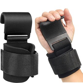Babyfond 2pcs Weight Lifting Hook Grips With Wrist Wraps, Gym Bodybuilding Strap, Fitness Hook Weight Strap Power Lifting Gloves, Straps for Gym Fitness Training Workout(Black)