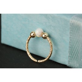 Gold Helix Piercing - Handmade 8mm Hoop with a 3mm White Opal - Hypoallergenic Thin 20 Guage 14k Gold Cartilage Earring Gold Piercing Hoop