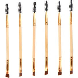 Pinceles de Maquillaje Doble Punta para Cejas y Pestañas Set de 6 Fibras Artificiales Multifuncional y Mango de Madera para Maquillaje de Ojos