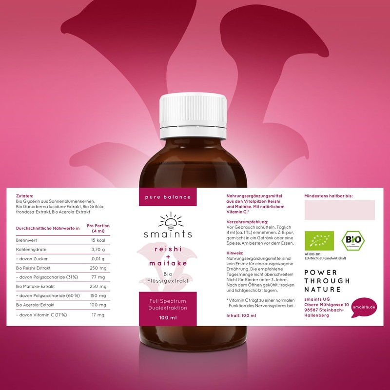 smaints Bio Maitake & Reishi Liquid Extract | Organic Vital