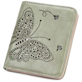 KITEVIUN Wallets for Women RFID Blocking Slim Bifold Womens Wallet Mini Compact with Zipper Butterfly Design Wallet Women Green