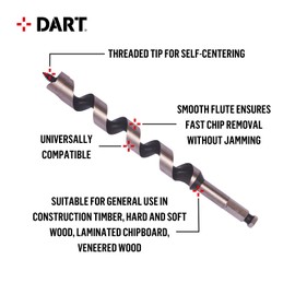 DART Auger Drill Bit | 14 x 230mm | Suitable For Hard And Soft Woods | SIlver