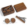 Wislist Walnut Cufflinks and Tie Clip Set with Wood Gift