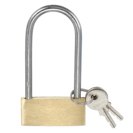 PATIKIL Solid Brass Padlocks 3", 1 Pcs Keyed Different Long Shackle Lock Padlock with 2 Keys Weatherproof for Gym Locker Gate Fence Outdoor Indoor