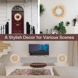 Ureymx 24'' Pampas Grass Wreath, Faux Pampas Wreath, Wreaths for Front Door, Artificial Pampas Wreath for All Seasons, Boho Wall Decor, Farmhouse Pampas Grass Garland (Beige&Ribbon)