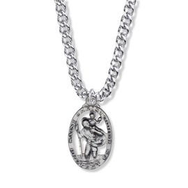 Extel 1-3/16 Inch Sterling Silver Pierced Oval St. Christopher Medal Pendant Charm, Patron Saint of Travelers