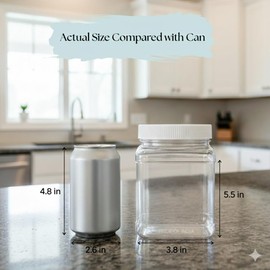 Pride Of India Clear Food Grade PET Plastic Square Grip Storage Jar w/Cap | 32 Fluid Ounces (3-4 Cup Storage Capacity) | BPA Free USA Made