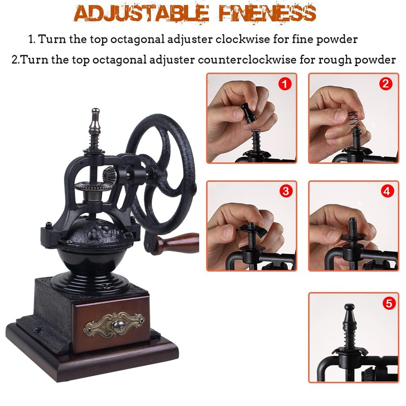XINQUILIFY Manual Burr Coffee Grinder,Home Vintage Style Wooden Hand Crank