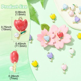 LiQunSweet 18 pcs 6 Colors Tulip Flower Theme Alloy Enamel Charms Lovely Spring Floral Charms with Imitation Pearl Beads for Jewelry Making Necklace Bracelet Earring DIY Craft