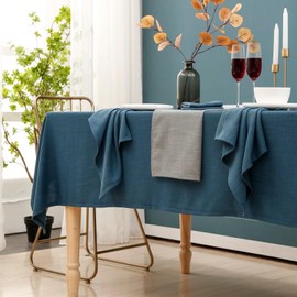 ZIWUROAD Blue Table Cloth for Rectangle Table 60 x 120 Inch, Washable Waterproof Textured Linen Tablecloth, Classic Decorative Table Cover for Wedding, Farmhouse, Buffet, Party, Outdoor - Blue