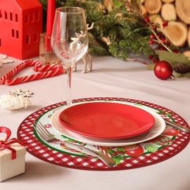 Arquiel Christmas Gingerbread Round Double-Layer Placemats, 14″, Set of 4 Washable Heat-Resistant Non-Slip Cloth Table Mats for Christmas Seasonal Holiday Decor (Candy Cane)