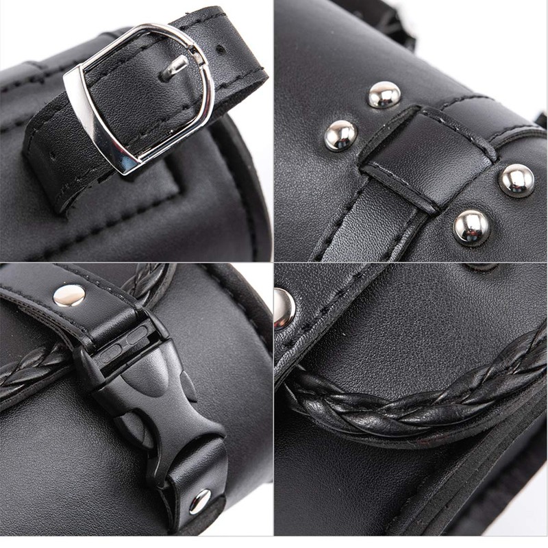 evomosa Motorcycle Fork Bag PU Leather Bicycle Handlebar Tool Bag