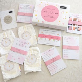 13 Baby Shower Games Girl, 10 Player Pack, include Baby Predictions, Dirty Nappy Game, Pink (Baby Girl)