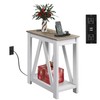 WLIVE Farmhouse End Table, Narrow Side Table with Charging Station,
