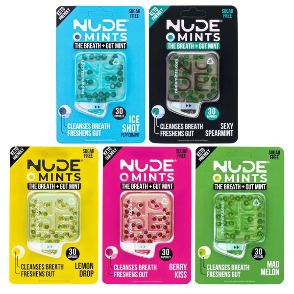 NUDE Mints Gut Mints for Digestive Support + Bad Breath, Variety All Flavors 10-Pack of Sugar-Free with Keto-Friendly 0 Carbs 0 Calories Promotes Gut Health - 300 Capsules
