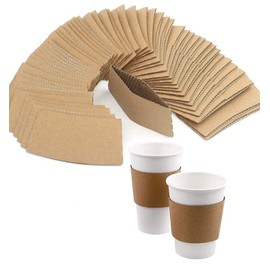 BATGXGO Cup Sleeves Insulated Kraft Paper Drink Sleeves Paper Coffee Sleeves Hot Cup Jacket Holder Set of 50 (Kraft)