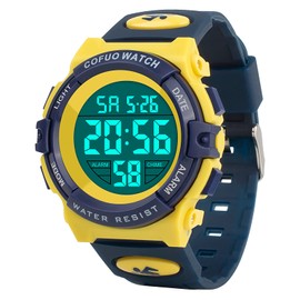 cofuo Kids Digital Sports Watch Waterproof Outdoor Analog Electronic Watches with Alarm Stopwatch, Children Birthday Presents Gifts Toys for Age 7 Years Old Boys Girls Yellow Navy Blue