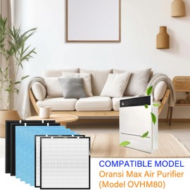 RFM80 Replacement Filter for Oransi Max Air Purifier (Model OVHM80), 3 in 1, 2 Pack H13 Ture Max v-HEPA filter + 2 Pack Activated carbon filter + 4 Pack Pre-Filter