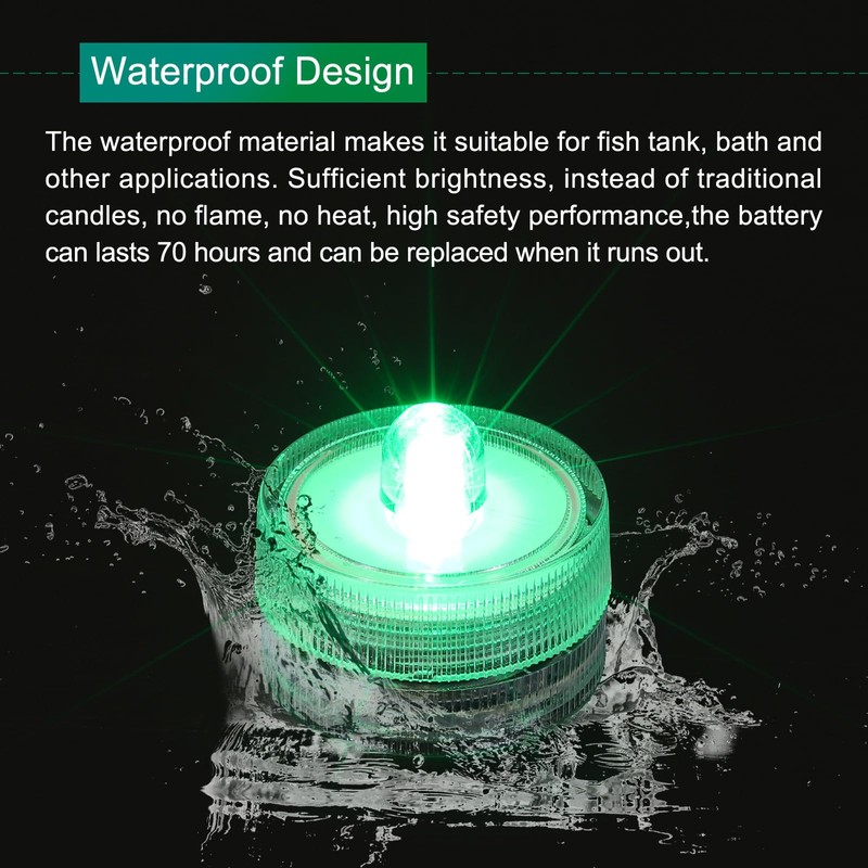 sourcing map Submersible Bright LED Tea Light, Green Waterproof Flameless