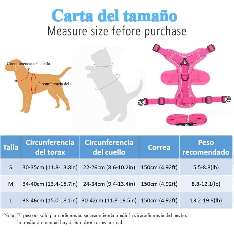 Arnés y Correa para Perros Gato,Pechera con 1.5M de Correa,