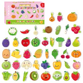 Cascais 43 Pieces Fridge Magnet Fruits Picture Book Realistic & Cute Illustration Kids Gift Present Learning with English Name for Boys Girls 3 Years Old and Up