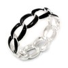 Oval Link Chain Enamel Hinged Bangle Bracelet in Black/Silver Tone/Size