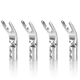 KUYIOHIFI HiFi 4pc Rhodium Plated Pure Copper Speaker Spade Connectors, Dual Screw Locking Y/U Plugs