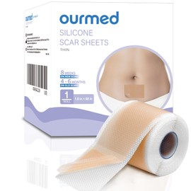 ourmed- Cinta de silicona para cicatrices Ourmed (rollo de 1,6" x 60" - 1,5 m), láminas de silicona de grado médico para la eliminación de cicatrices, hipoalergénicas para cicatrices nuevas y antiguas