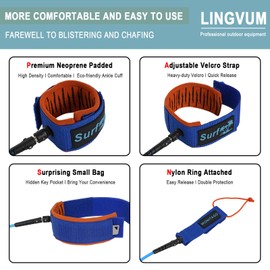Surfboard Leash Premium Straight Surf Leash SUP Leg Rope 6/7/8/9 feet for Any Surfboards, Longboard, Paddleboard and Shortboard (Blue,9FT)