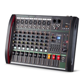 Audio Mixer 8 Channel, Professional Music Sound Mixer Board with 48V Phantom Power, Digital DJ Mixing Console with Reverb USB Port Bluetooth for Recording Karaoke Podcasting