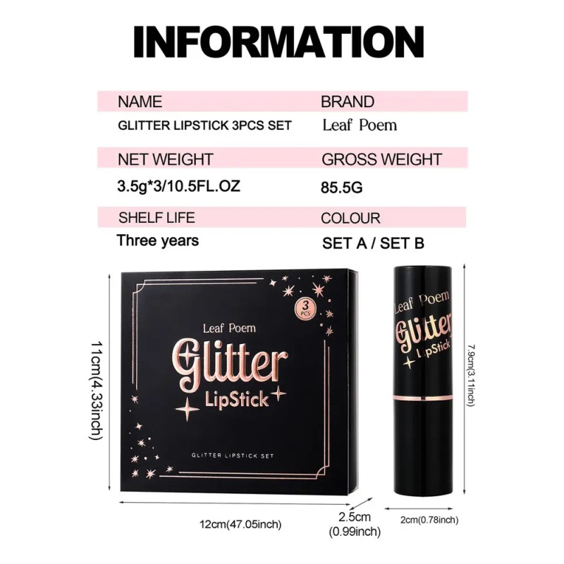Kit 3 Labiales Metalizados Ultra Brillantes Hidratantes Dura