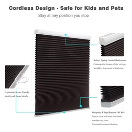 MYshade Blackout Cordless Cellular Shades Honeycomb Shade for Indoor Windows Room Darkening Blinds for Home Office Pull Down Window Shades Easy to Install 34.5 inch Wide, H72 Black Pleated Shade