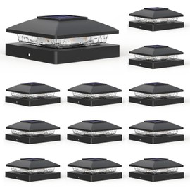 APONUO Solar Post Cap Lights,4x4 Post Solar Lights Warm White Outdoor Waterproof Garden Patio Fence Deck Decor,Solar Fence Post Lights for Fence Deck Caps 4x4 Wood Vinyl,Black 12 Pack