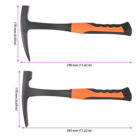 FUNSUEI 2 PCS Small Rock Pick Hammer, All Steel Rock Pick Set, Flat and Pointed Head Geologist Pick Hammer with Non-skid Handle, Masonry Pick Hammer for Mining Prospecting, 28oz, 30oz