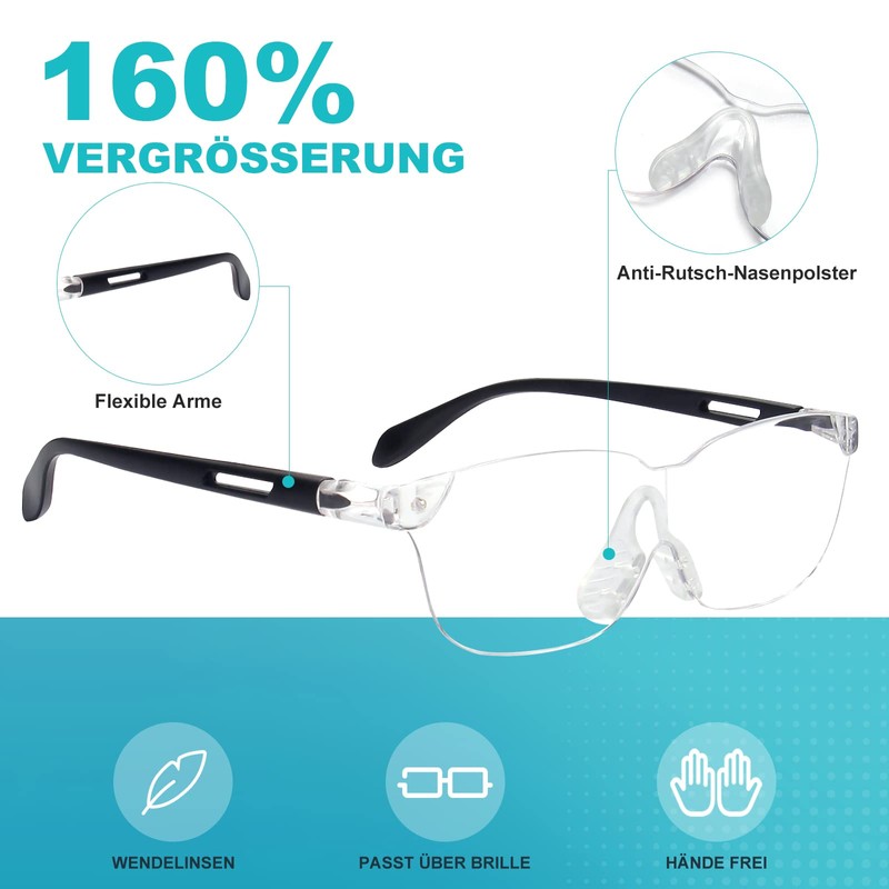 SKYWAY 2 Pack 160% Lupenbrille mit LED Licht Lupe Brillen