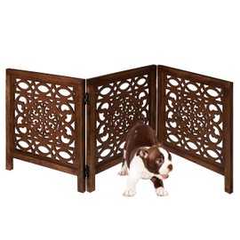 Wooden Freestanding Foldable Dog Gate – 3 Panels, Extra Wide, 24'' Height, Decorative Pet Gate for Doorways, Natural