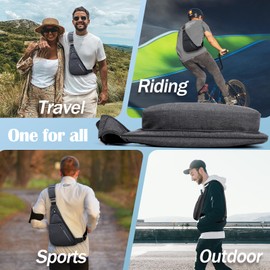 LKEX Crossbody Bag Anti-Theft Lightweight Casual Shoulder Backpack Sling Chest Bag Belt Rucksack for Travel Bicycle Sport（Dark Grey Right Hand）