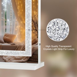 Leishe Vanity Mirror with Lights and Crystal Diamond 32"x23" Large Makeup Mirror with LED Lights Strip Lighted Diamond Makeup Mirror 3 Color Lighting Modes for Desk 10x Magnification
