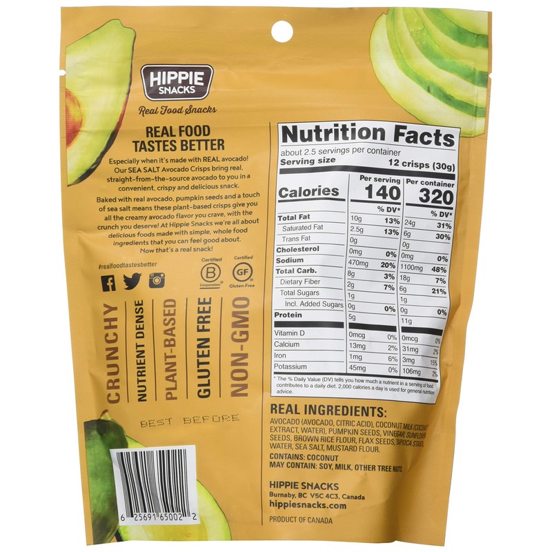 Hippie Snacks Crisps Avocado Sea Salt, 2.5 Oz