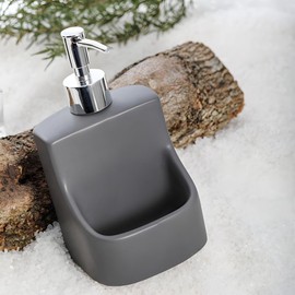 Fishlead Dispensador de Jabón para Platos, Manos de Cerámica Botella Dispensadora de Líquido 2 en 1, Bomba Dispensadora de Líquidos, para Fregadero de Cocina y Baño (Gris)