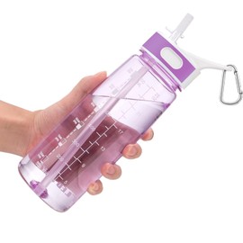 VENNERLI Water Bottle with Straw and Time Markable Motivational, BPA Free Leak Proof Dishwasher Safe Reusable Tritan Drinks Bottle Dur Outdoor 800ml (Purple)