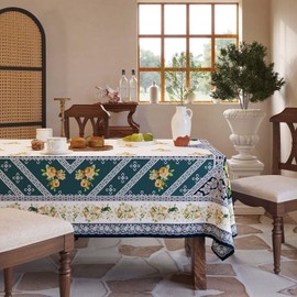 Bohemian Style Tablecloth, Vintage Polyester Pongee Tablecloths, Stain Resistant Wipeable Rectangular Table Cloth for Indoor and Outdoor Party Picnic Dinner Decoration 60X84