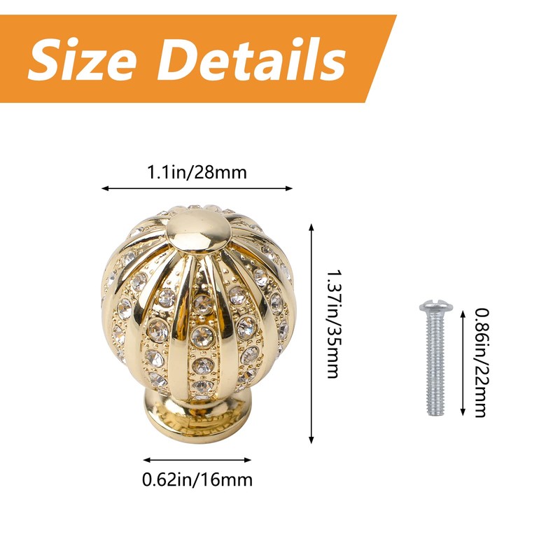 MOROBOR Sphere Rhinestone Drawer Knob, 4pcs Zinc Alloy Gold Cabinet