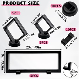 15 Pcs 3D Floating Display Case, Transparent Coin Display Frame Stand, PE Film Floating Frame Organizer, Jewelry Storage Box Small Shadow Box for Bracelet, Collectible, Stamp, Medal (15)