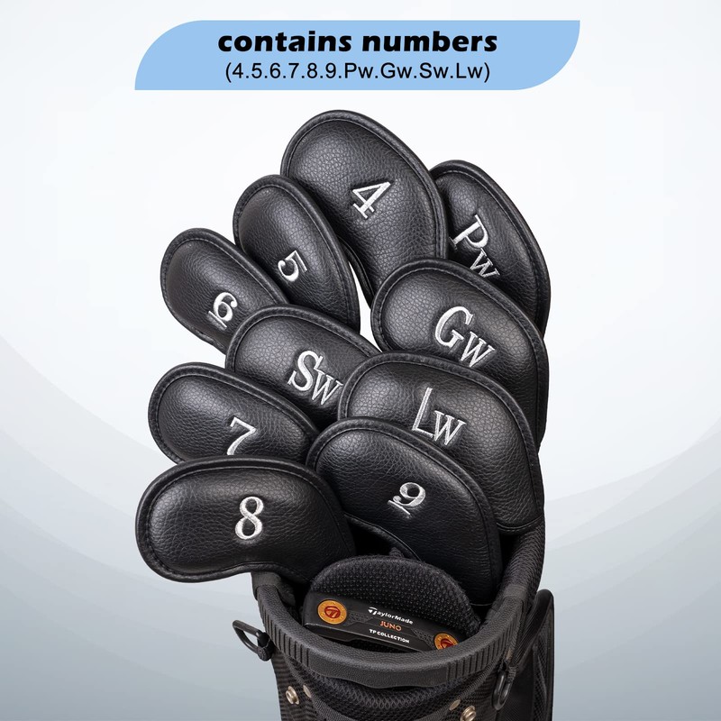 CRAFTSMAN GOLF Black Leather Iron Headcover Set 10pcs with No.