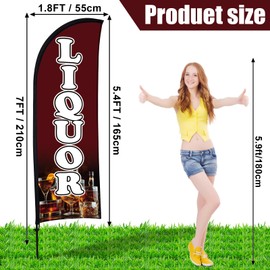 Buryeah 2 Sets Liquor Feather Flag Pole Kit, 7 ft Liquor Mart Feather Swooper Flag with Pole Ground Stake, Bags for Advertising Bars Restaurant Stores Outside Ground